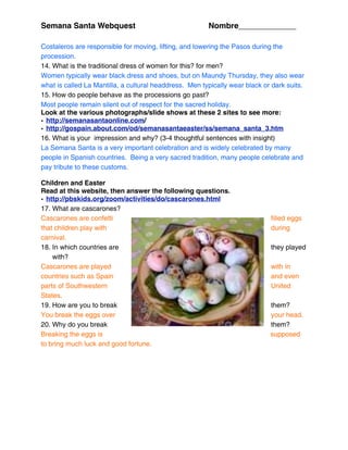 Spanish la semana santa webquest | PDF