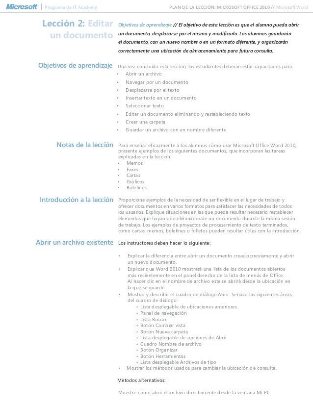 Spanish microsoft word 2010 lesson plan