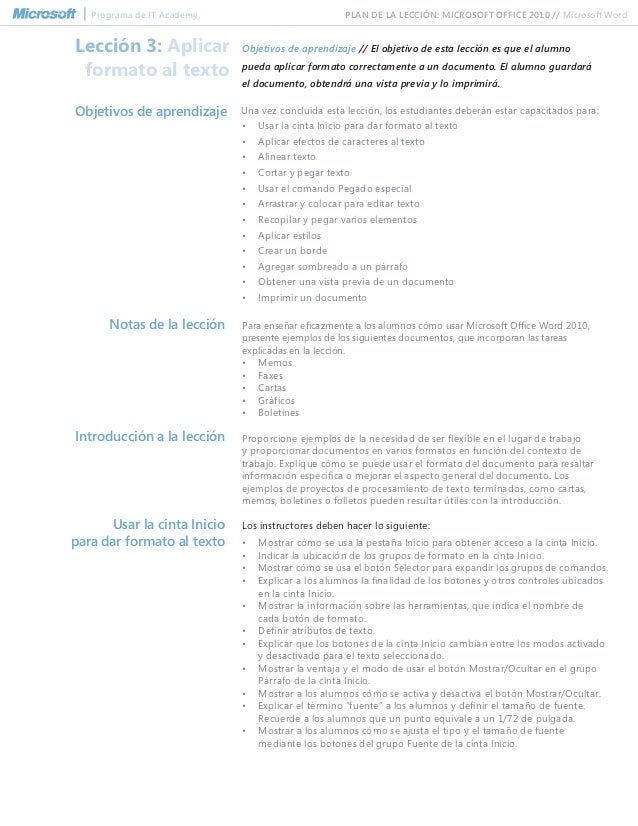 Spanish microsoft word 2010 lesson plan