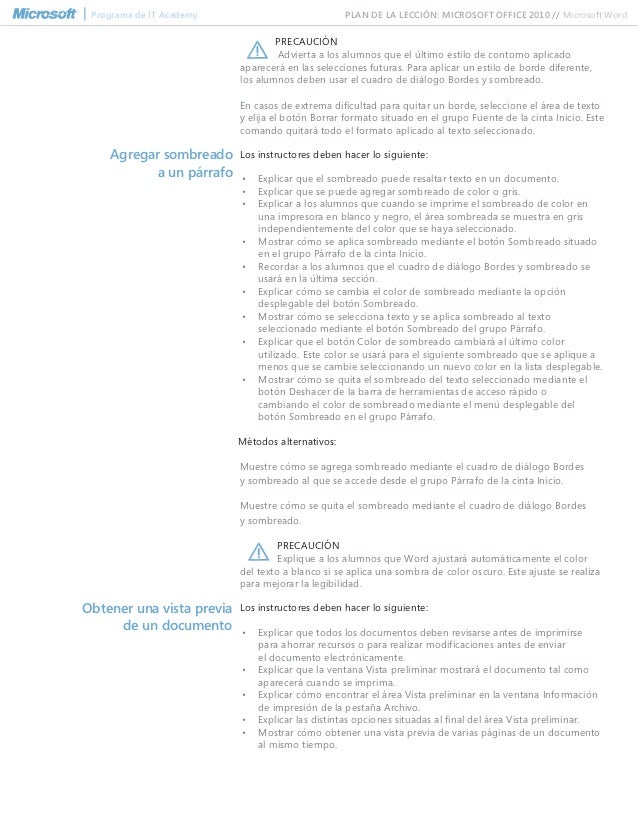 ms word 2010 lesson plans