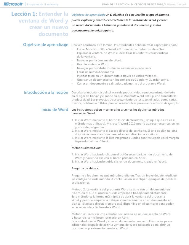 Spanish microsoft word 2010 lesson plan