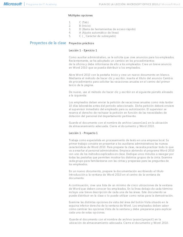 Spanish microsoft word 2010 lesson plan