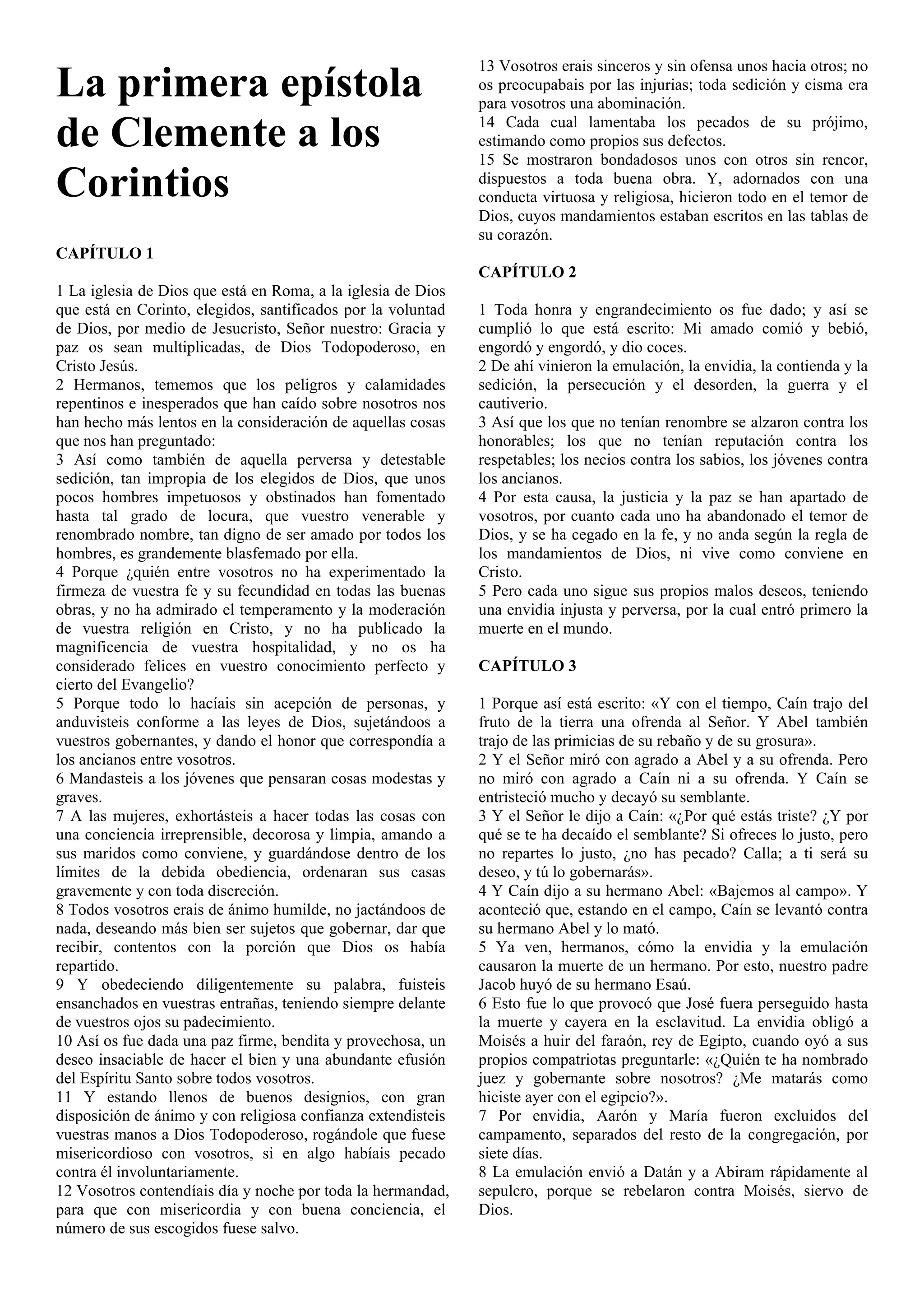 Análisis detallado de la Primera Epístola de Clemente a los Corintios ...
