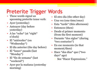 -Car, -Gar, -ZarThe first group of irregular preterite verbs. It only changes in the first person tense.This group pertains to verbs ending in –car, -gar, or –zar.