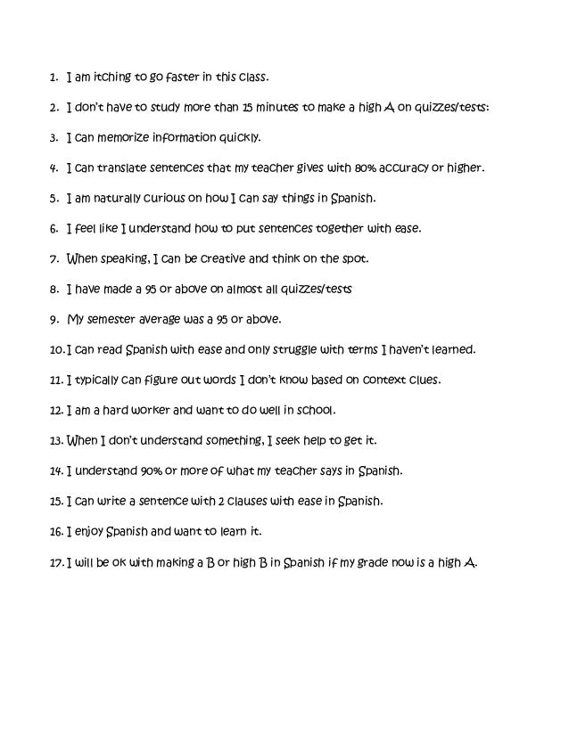 Spanish 2 Pap Checklist