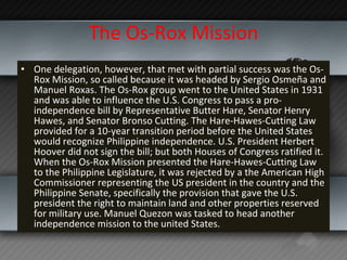 The Os-Rox Mission <ul><li>One delegation, however, that met with partial success was the Os-Rox Mission, so called becaus...
