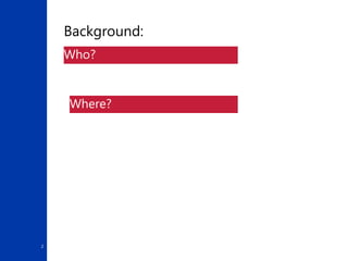 2
Background:
Who?
Where?
 
