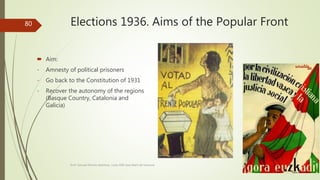Elections 1936. Aims of the Popular Front
 Aim:
- Amnesty of political prisoners
- Go back to the Constitution of 1931
- Recover the autonomy of the regions
(Basque Country, Catalonia and
Galicia)
Prof. Samuel Perrino Martínez. Liceo XXII José Martí de Varsovia
80
 