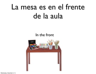 La mesa es en el frente
de la aula
In the front
Wednesday, December 9, 15
 