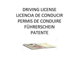 DRIVING LICENSE
LICENCIA DE CONDUCIR
PERMIS DE CONDUIRE
FÜHRERSCHEIN
PATENTE
 