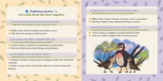 42 43
🗣️ 🐦
1. ¿Por qué la Mamá Golondrina decidió salir del nido?
Why did Mama Swallow decide to leave the nest?
🍁️
Hablen sobre cómo los cambios nos ayudan a crecer.
🍁Talk about how change can help us grow.
2. ¿Te pareces más a Piíto o a Soñadór? ¿Por qué?
Are you more like Chirpy or Dreamy? Why?
🍁Ayuda al niño/a a expresar sus sentimientos y preferencias.
🍁️
Help your child express their feelings and preferences.
3. ¿Qué significa para ti la palabra «hogar»?
What does the word “home” mean to you?
🍁El hogar es donde te sientes seguro y tranquilo. Puede estar donde está
tu familia.
🍁Home is a place where you feel safe and warm. It can be where your
family is.
4. ¿Qué te ayuda a ser valiente cuando sientes miedo?
What helps you be brave when you feel afraid?
🍁Hablen sobre el apoyo: abrazos, conversar, creer en uno mismo.
🍁Talk about support: hugs, talking, believing in yourself.
5. ¿Qué aventura te gustaría vivir junto a los polluelos?
What kind of adventure would you like to have with the chicks?
🍁️
Invita al niño/a a imaginar su propia historia de viaje.
🍁️
Invite your child to imagine their own journey story.
 