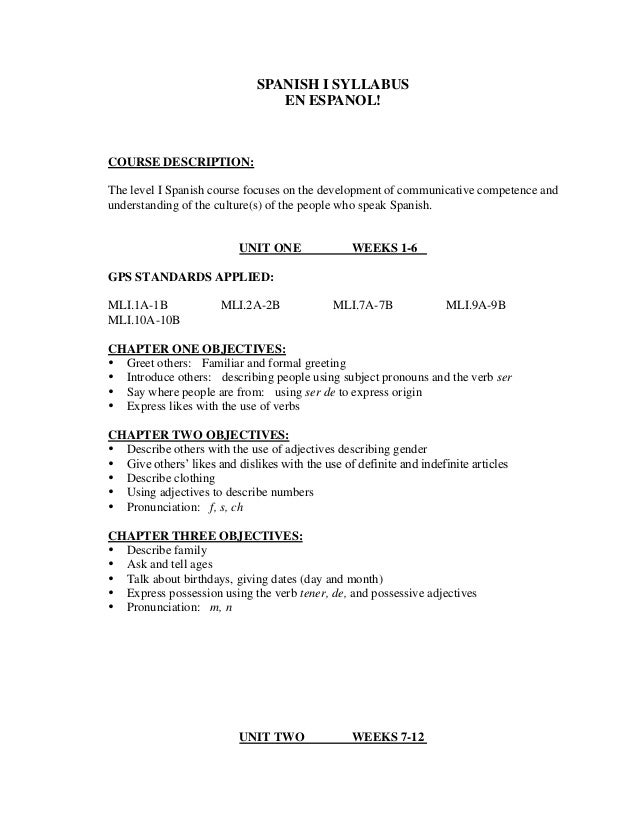 Spanish 1 Curriculum Map Spanish 1 Curriculum Map
