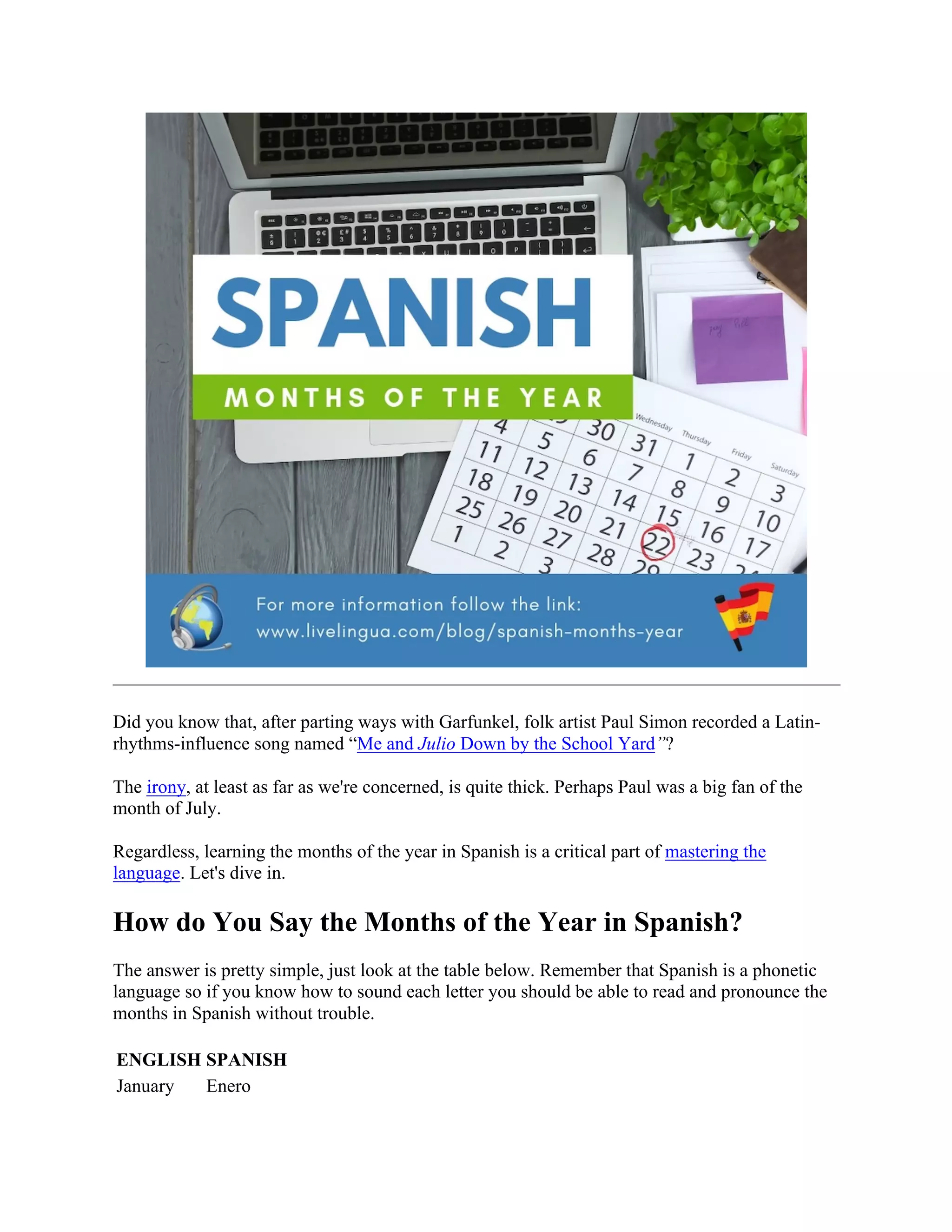 Spanish Months of the Year | PDF