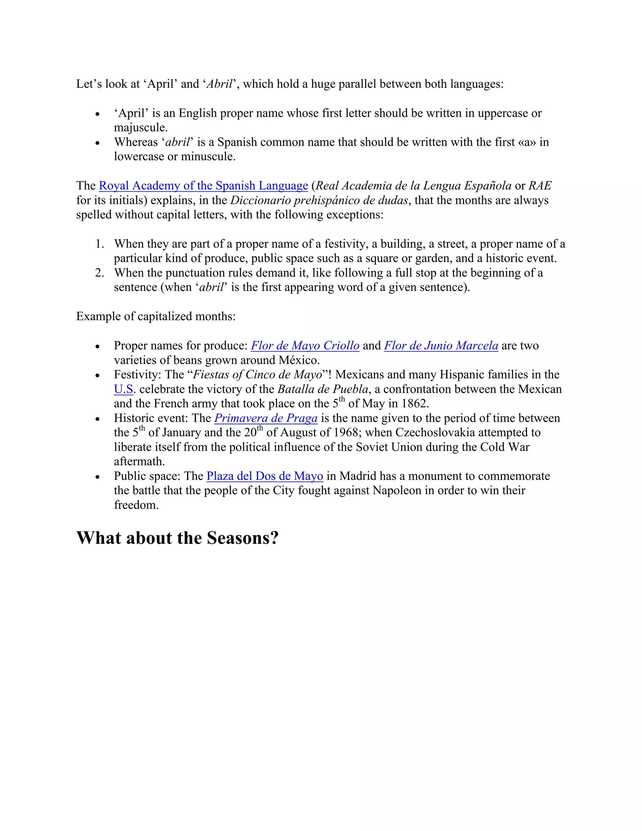 Spanish Months of the Year | PDF