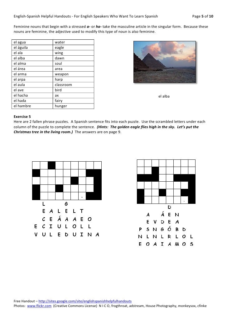 The Gender Of Nouns Spanish Worksheet Answers Key Pyramid Printable Word Searches