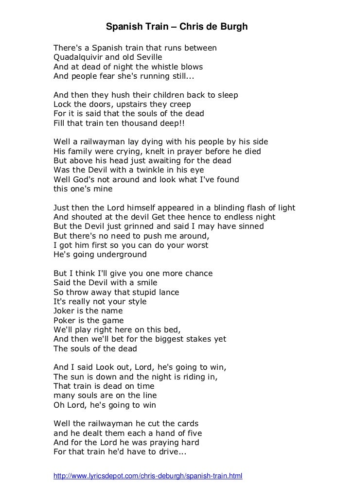 Spanish Train By Chris De Burgh Lyrics