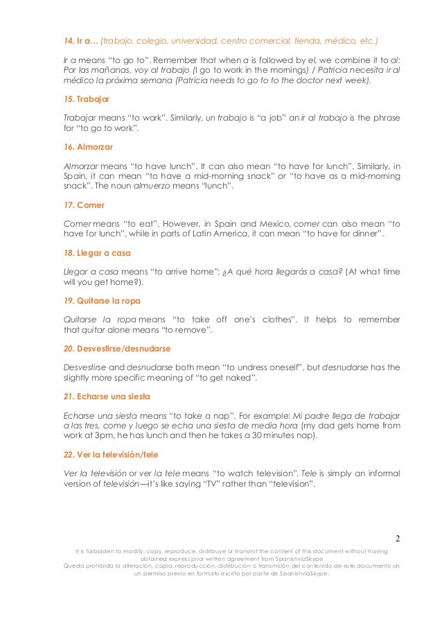 Spanish Vocabulary For Daily Routine