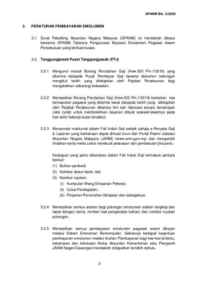 Spanm bil. 5 tahun 2020 peraturan dan tarikh bayaran gaji tahun 2021