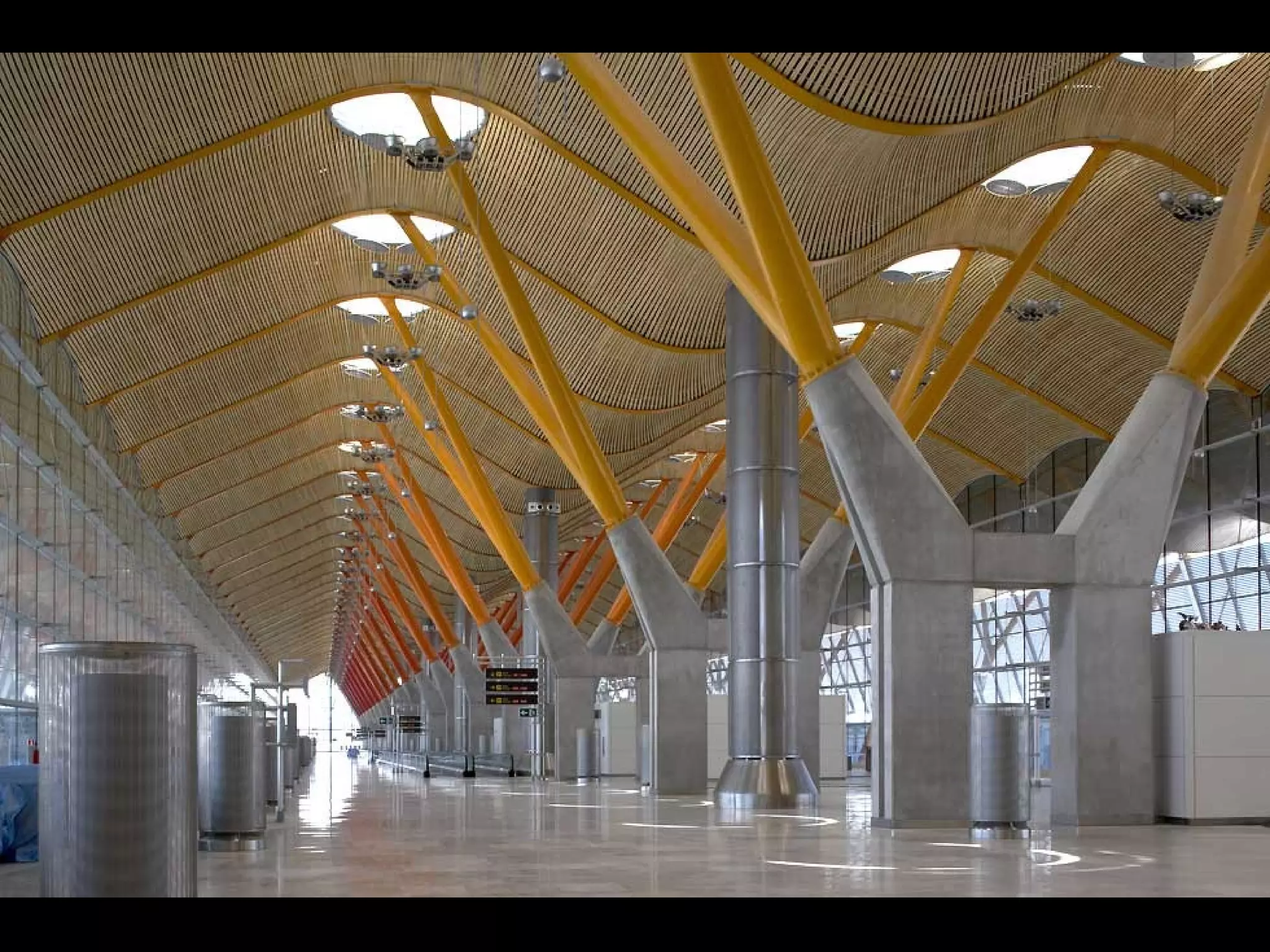Cable-Supported Beams and Cable Beams
• Single-strut and multi-strut cable-supported beams
• Erasmus Bridge, Rotterdam, architect Ben Van Berkel
• Golden Gate Bridge, San Francisco, 1936, C.H. Purcell
• Old Federal Reserve Bank Building, Minneapolis, 1973, Gunnar Birkerts, 273-ft
(83 m) span truss at top
• World Trade Center, Amsterdam, 2003 (?), Kohn, Pedersen & Fox
• Luxembourg, 2007
• Kempinski Hotel, Munich, Germany, 1997, H. Jahn/Schlaich.
• Shopping areas, Berlin, Linkstr., Rogers, 1998
• Wilkhahn Factory, Bad Muender, Germany, 1992, Thomas Herzog Arch
• Merzedes-Benz Zentrale, Berlin, 1998, Rafael Moneo
• Shopping Center, Stuttgart
• Cologne/Bonn Airport, Germany, 2000, Helmut Jahn Arch., Ove Arup Struct. Eng
• Lehrter Bahnhof, Berlin, 2006, von Gerkan, Marg and Partners
• Theater, Berlin, Renzo Piano, 1998
• Shanghai-Pudong International Airport, Paul Andreu principal architect, Coyne et
Bellier structural engineers, 2001
• Ski Jump Voightland Arena, Klingenthal, 2007, m2r-architecture
 
