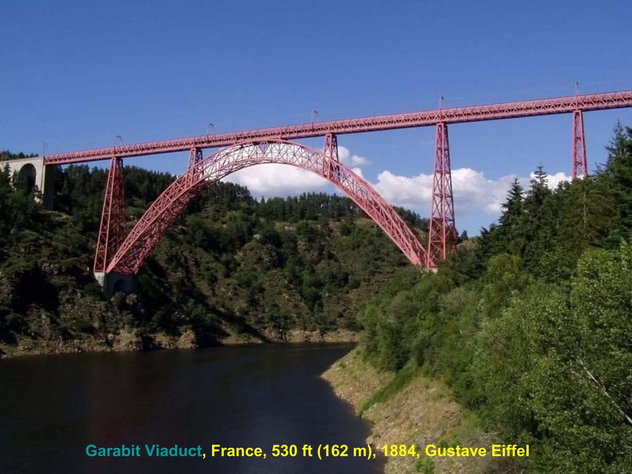 Garabit Viaduct, France, 530 ft (162 m), 1884, Gustave Eiffel
 