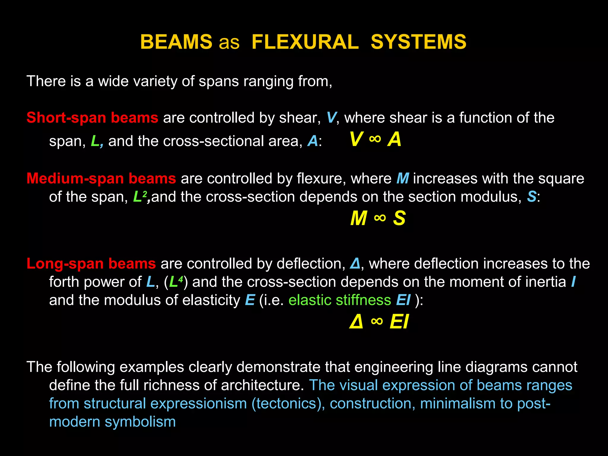 A. BEAMS
one-way and two-way floor/roof framing systems (bottom supported and top
supported), shallow beams, deep beams (trusses, girders, joist-trusses,
Vierendeel beams, prestressed concrete T-beams), etc.
• Individual beams
• Floor/ roof framing
• Large-scale beams including trusses
• Supports for tensile columns
• Beam buildings
• Cable-supported beams and cable beams
 