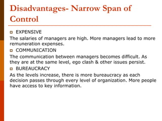 disadvantages of narrow span of control