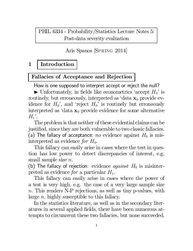 A Spanos Probability Statistics Lecture Notes 5 Post Data Severity