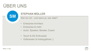 ÜBER UNS
Wer bin ich - und wenn ja, wie viele?
• Enterprise Architect
• Enterprise & mehr
• Autor, Speaker, Berater, Coach
• Tauch & Ski Enthusiast
• Grillmeister & Hobbygärtner ;)
STEPHAN MÜLLER
SM
 
