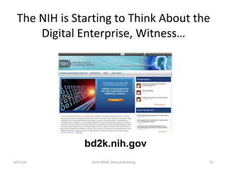The NIH is Starting to Think About the
Digital Enterprise, Witness…

bd2k.nih.gov
3/01/14

2014 SPARC Annual Meeting

42

 