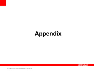 61 Copyright © 2011, Oracle and/or its affiliates. All rights reserved.
Appendix
 