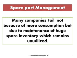 Many companies Fail, not
because of more consumption but
due to maintenance of huge
spare inventory which remains
unutilized.
1
 
