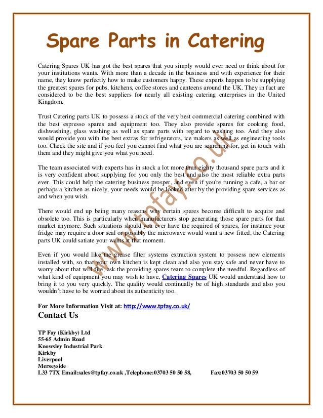 Spare parts in catering