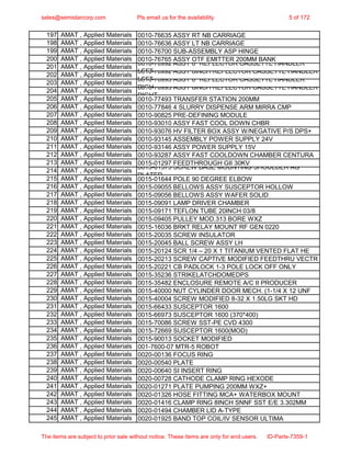 Spare Parts List-AMAT, Applied Materials | PDF