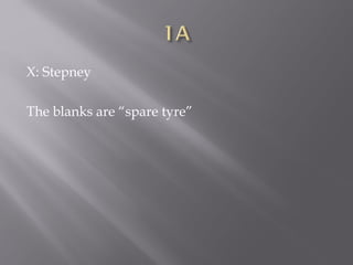 X: Stepney
The blanks are “spare tyre”
 