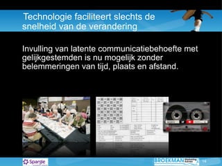 Technologie faciliteert slechts de  snelheid van de verandering Invulling van latente communicatiebehoefte met gelijkgestemden is nu mogelijk zonder belemmeringen van tijd, plaats en afstand. 