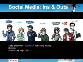 Social Media: Ins & Outs Lode Broekman |  Broekman  Marketing Advies Spargle Hilversum | 30 juni 2011 