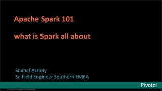 Apache Spark 101 
what is Spark all about 
Shahaf Azriely 
Sr. Field Engineer Southern EMEA 
© Copyright 2013 Pivotal. All rights reserved. 1 
 