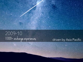 2009-10
11000+exchangeexperiences driven by Asia Pacific
