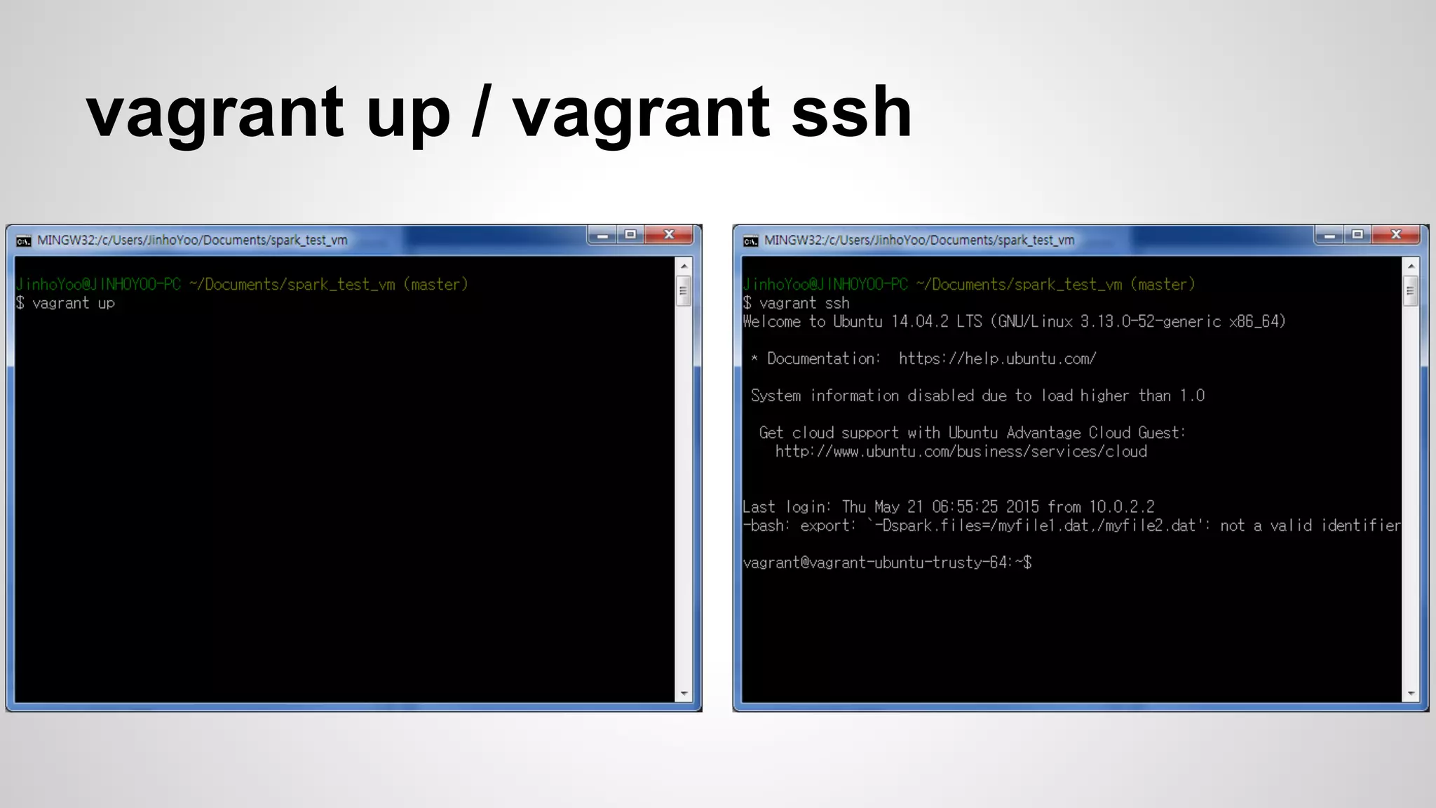 vagrant up / vagrant ssh
 
