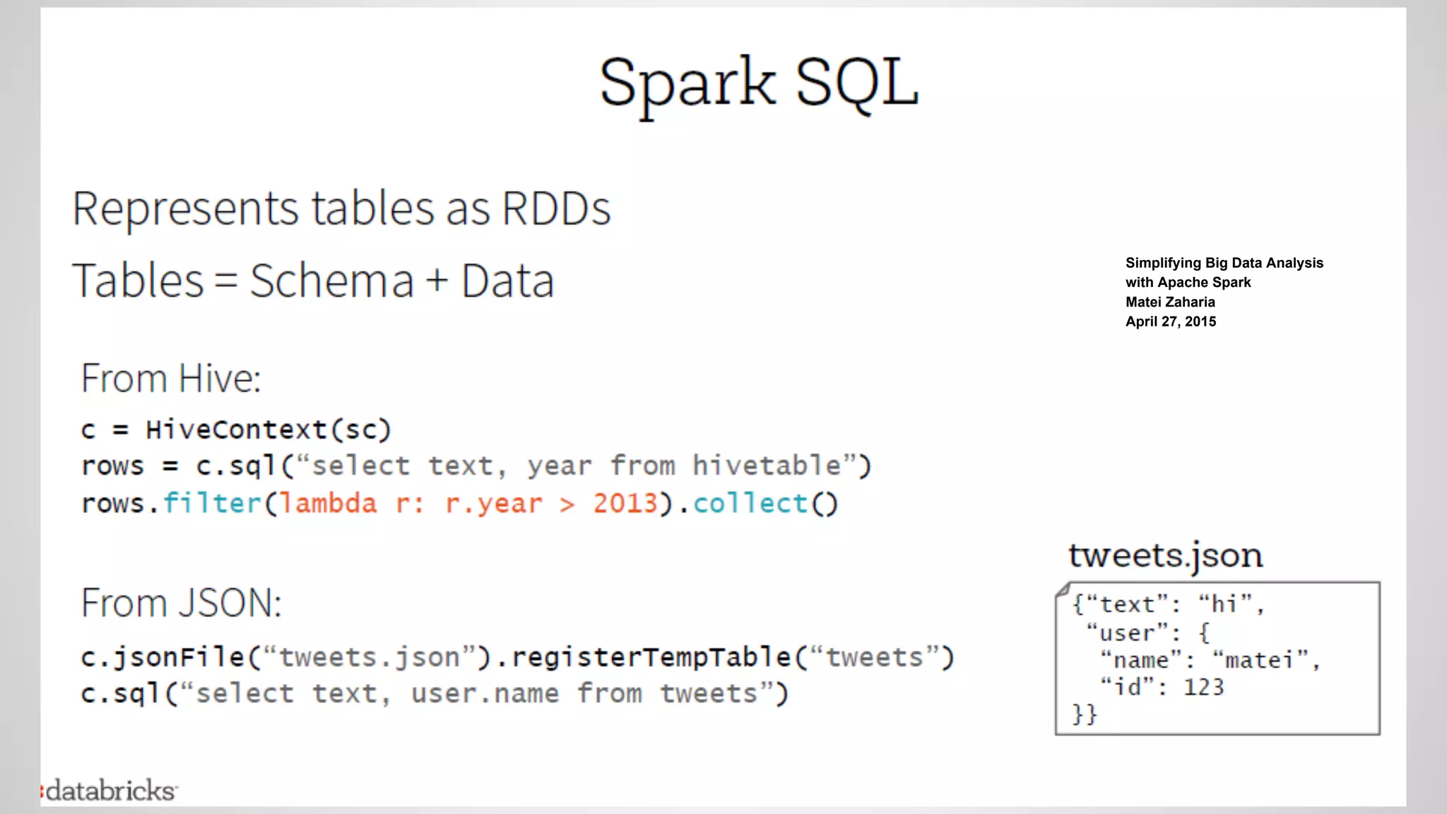 Simplifying Big Data Analysis
with Apache Spark
Matei Zaharia
April 27, 2015
 