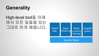 Generality
High-level tool들 아래
에서 모든 일들을 있는
그대로 하게 해줍니다.
 