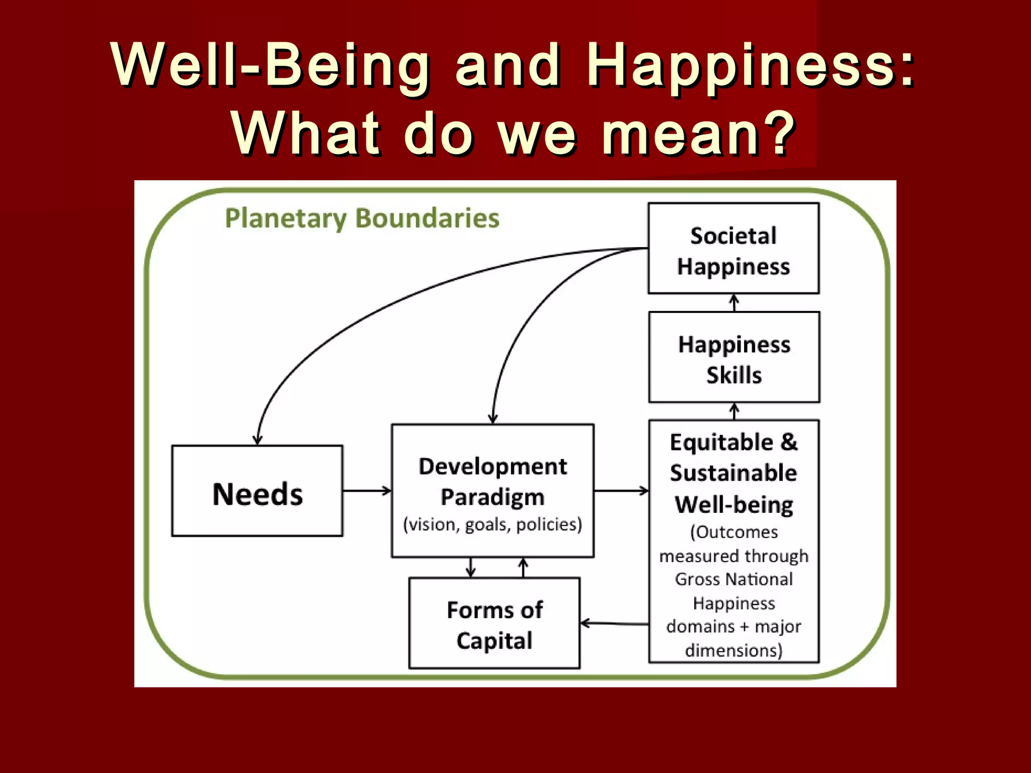 Well-Being and Happiness:
What do we mean?