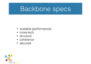 Backbone specs
• scalable (performance)
• cross-tech
• structuré
• cohérence
• sécurisé
 