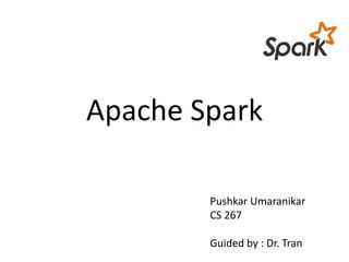 Apache Spark
Pushkar Umaranikar
CS 267
Guided by : Dr. Tran
 
