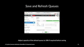 Create a dedicated queue for Spark
Set name to root.spark, Capacity to 50% and Max Capacity to 95%
© Crea've Commons A.ribu'on-ShareAlike 3.0 Unported License 11
 