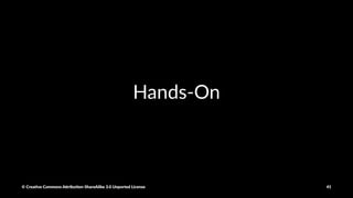Persistence
result = input.map(lambda x: x * x)
result.persist().is_cached
print(result.count())
print(result.collect().mkString(","))
© Crea've Commons A.ribu'on-ShareAlike 3.0 Unported License 41
 