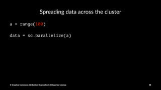 Inspect what the data looks like
print raw_rdd.take(5)
© Crea've Commons A.ribu'on-ShareAlike 3.0 Unported License 48
 