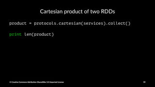 Lis$ng a dis$nct list of services
services = csv_rdd.map(lambda x: x[2]).distinct()
print services.collect()
© Crea've Commons A.ribu'on-ShareAlike 3.0 Unported License 59
 