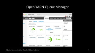 Login to Ambari
Ambari is at port 8080. Username and password is admin/admin
© Crea've Commons A.ribu'on-ShareAlike 3.0 Unported License 9
 