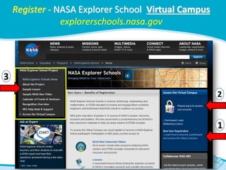 Register - NASA Explorer School Virtual Campus
explorerschools.nasa.gov
1
2
3
 